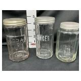 (3) Glass Storage Jars - (1 Has Shaker Lid)