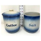 Stoneware Salt & Coffee Crocks - (1) Missing Lid
