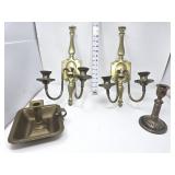 Brass Candle Sconces & (2) Candleholders