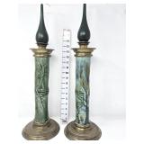 Asian Bamboo Design Pottery Glazed Candleholders