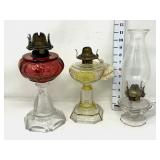 (3) Glass Oil Lamps
