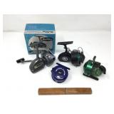4 Fishing Reels & Cased Knife & Bottle Opener