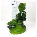 Emerald Green Art Glass Figurine - Girl w/Geese