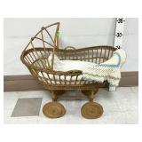 Antique Wicker Baby Bassinet w/Wheels