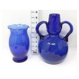 Blue Glass Vase & Double-Handled Bottle
