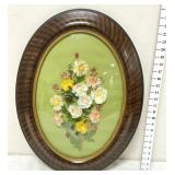 Vintage Oval Floral Wall Hanging w/ Convex Bubble