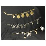 (3) Costume Jewelry Charm Bracelets