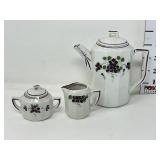 Vintage Ironstone Miniature Tea Pot, Creamer, &