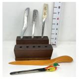 Vintage Wooden Pen & Letter Holder w/ (5) Letter