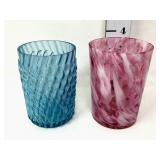 (1) Blue & (1) Pink Swirl Art Glass Tumblers