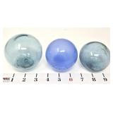 (3) Blue/Teal Blown Glass Buoy Floats