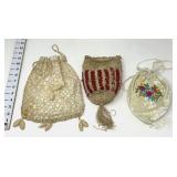 (3) Vintage Drawstring Bags - Some Staining & (1)