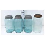 (3) Blue Ball Jars & (1) Mason Jar