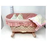 Vintage Pink & White Wicker Baby Doll Rocker