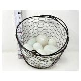Wire Basket of Hand Blown Milk Glass Eggs