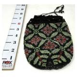 Vintage Beaded Drawstring Bag -  Missing Beads/