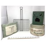 Round Marshmallow Tin, Metal Grill Basket, Green