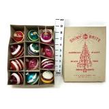 Shiny Brite Vintage Striped Ornaments in Box USA