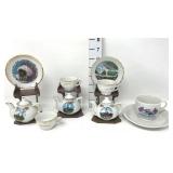 (3) Souvenir Miniature Tea Pots, (3) Plates & (4)