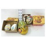 Paper Mache (2) & Porcelain (2) Easter Eggs