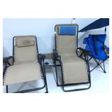 (2) Sunbrella Adjustable Loungers w/Trays & (1)