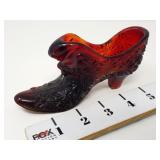 Fenton Daisy & Button Red Amberina Glass Slipper