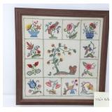 Framed Embroidered Motif w/Flowers & Birds