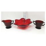 Ruby Red Lotus Bowl, Creamer & Sugar