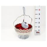 Ruby Red Glass Sugar/Jelly Bowl w/Filigree Basket