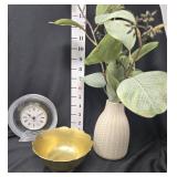 Brass Bowl, Clock, & Vase Decor
