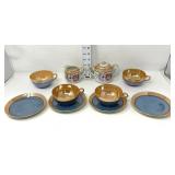 (4) Lusterware Peach & Orange Teacups w/ S