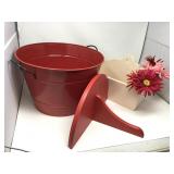 Round Tin Container, Wooden Shelf & Decor