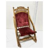 Victorian Hand Carved Wooden Red Velvet Childs