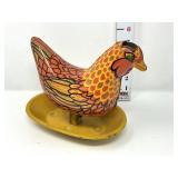 Vintage Tin Litho Egg Laying Hen on Nest Toy