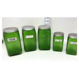 (5) Green Glass Storage Canisters