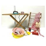 Vintage Childï¿½s Ironing Board, 4 Irons, Drying