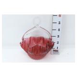 Cranberry Glass Basket w/Ruffled Edge& Twisted