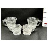(2) Mini Hobnail Mugs (2) Federal Glass Tea Cups
