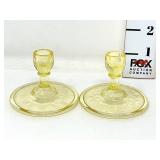 Vintage Cameo Miniature Yellow Glass Candlesticks