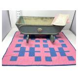 Antique Babydoll Rocker Bed, Hand stitched Quilt,