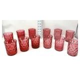 (12) Cranberry Inverted Thumbprint Tumblers