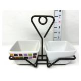 (2) Pampered Chef Square Bowls & Serving Stand