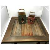 Wooden Display Board & 2 Wooden Candleholders