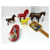 Vintage Horses (Metal & Plastic) and Noise Makers