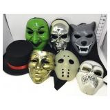 (6) Halloween Masks & Top Hat