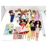 (12) Various Barbies & Friends. (2) Shoe Bags w/
