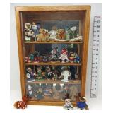 Oak Display Case w/Glass Front w/Teddy Bears