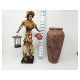Mexican Folk Art Paper Mache Figure & Pottery