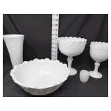 Milk Glass Compotes, Bowl & Vase