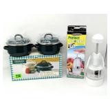 (2) Miniature Granada Casseroles & Chopper NIB